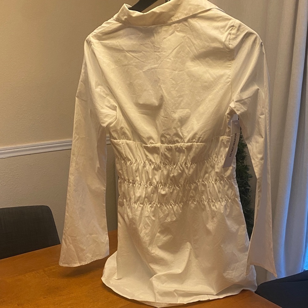 Princess Polly Stellaria Ruched Long Sleeve White Button-Up Mini Dress - Picture 3 of 7
